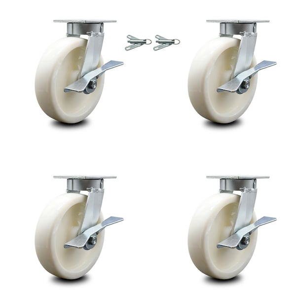 Service Caster 8 Inch Kingpinless Nylon Wheel Caster Brakes 2 Swivel Locks, 4PK SCC-KP30S820-NYR-SLB-BSL-2-SLB-2 - main